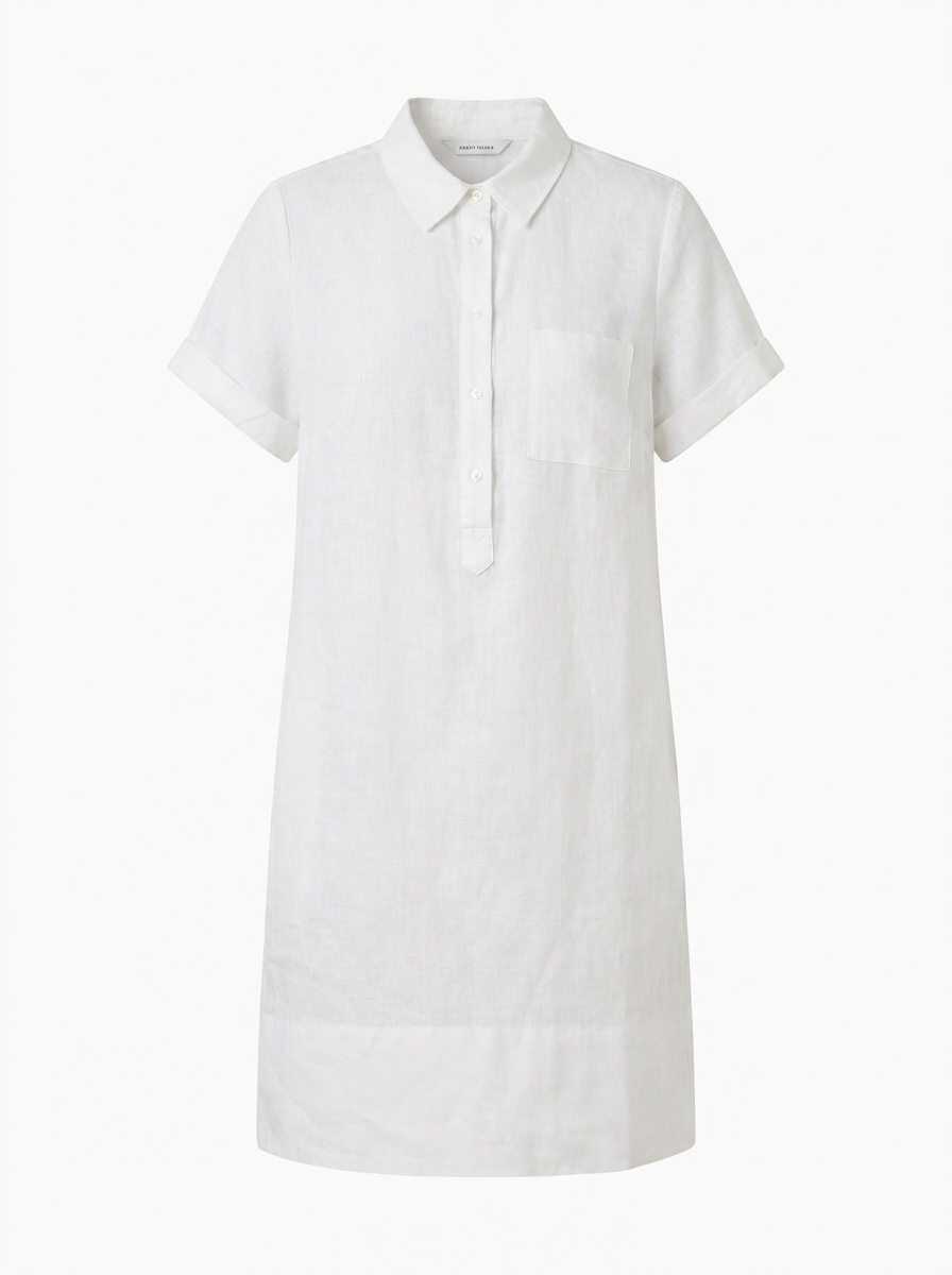 HAZEL Women's Short-Sleeve Linen Relaxed Popover Shirtdress with Pockets