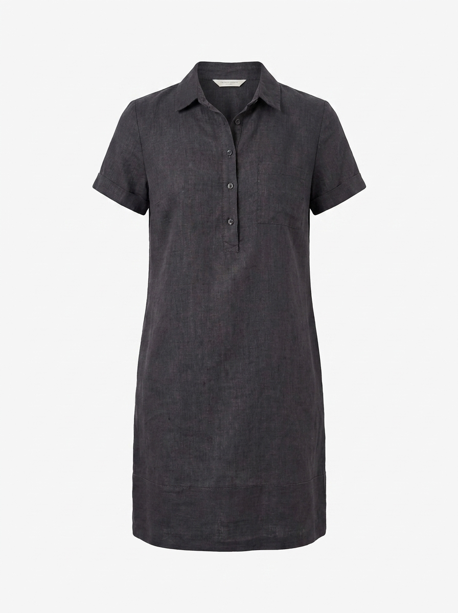 HAZEL Women's Short-Sleeve Linen Relaxed Popover Shirtdress with Pockets