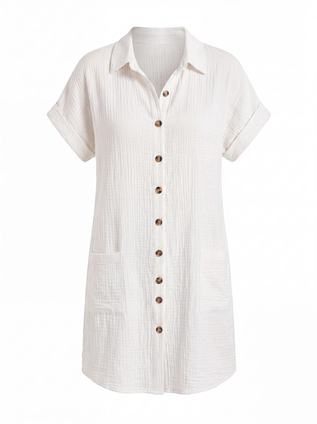 MAEVE Women's Short-Sleeve Linen Button-Down Shirt Dress with Pockets
