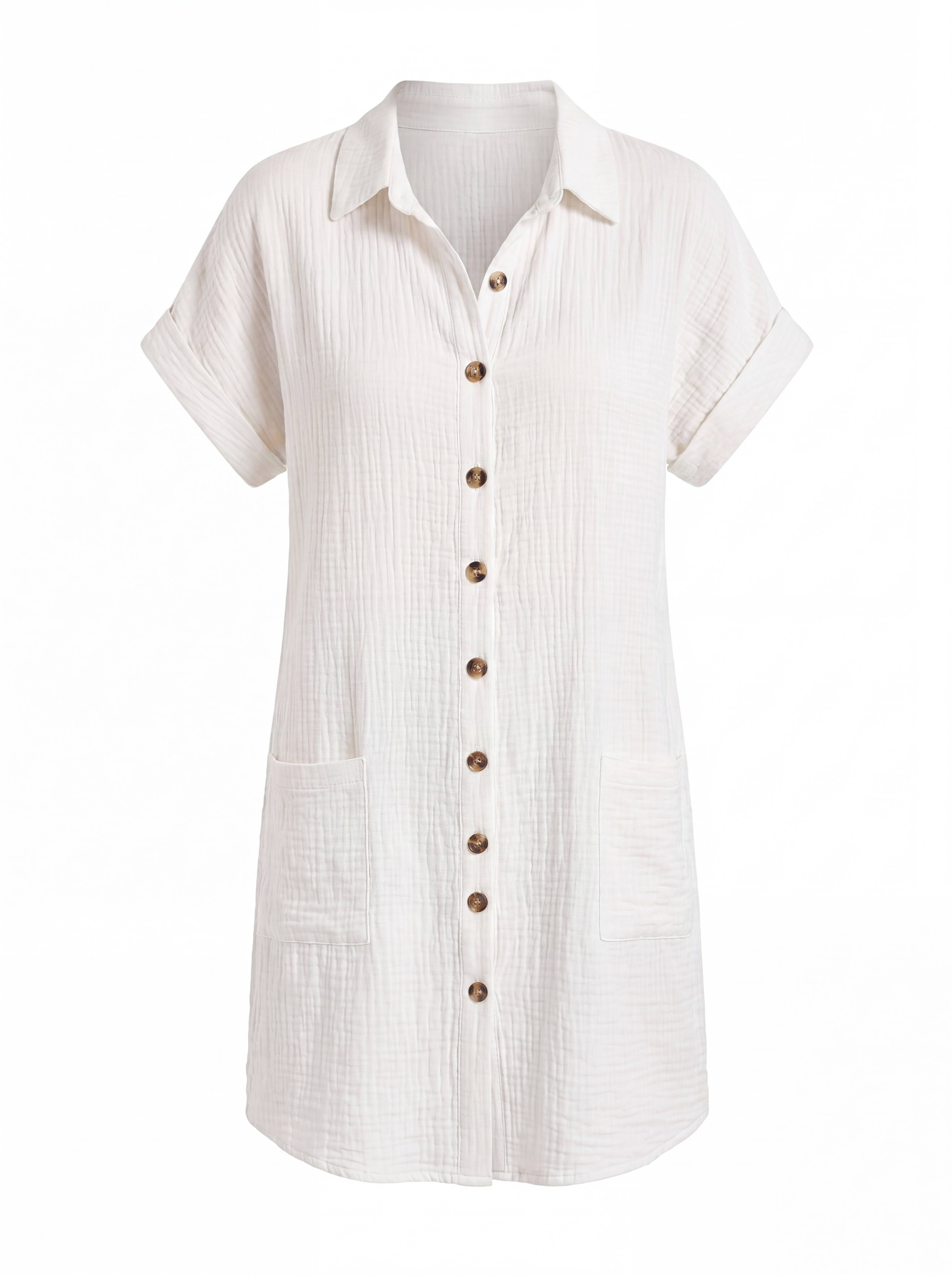 MAEVE Women's Short-Sleeve Linen Button-Down Shirt Dress with Pockets