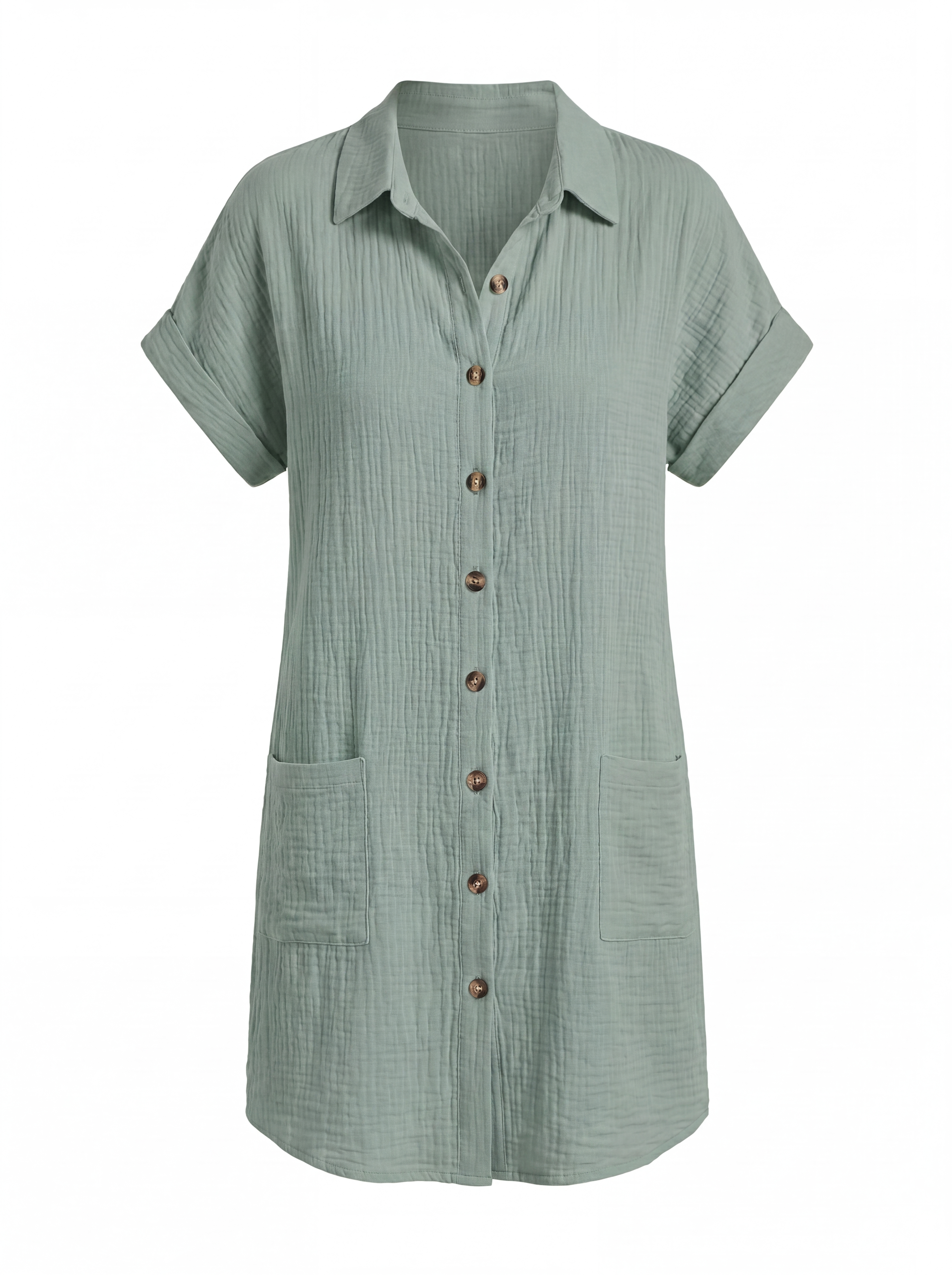 MAEVE Women's Short-Sleeve Linen Button-Down Shirt Dress with Pockets