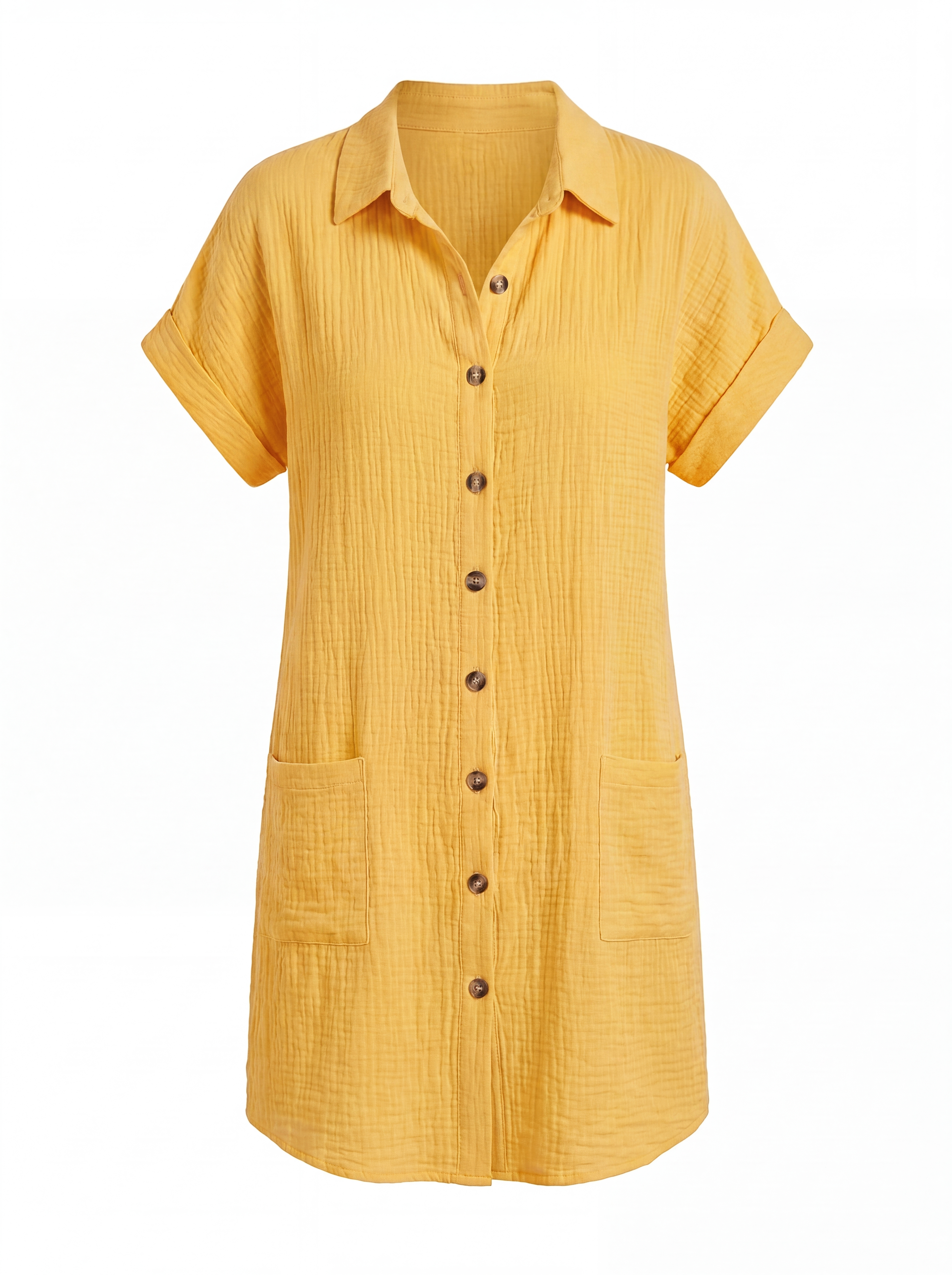 MAEVE Women's Short-Sleeve Linen Button-Down Shirt Dress with Pockets