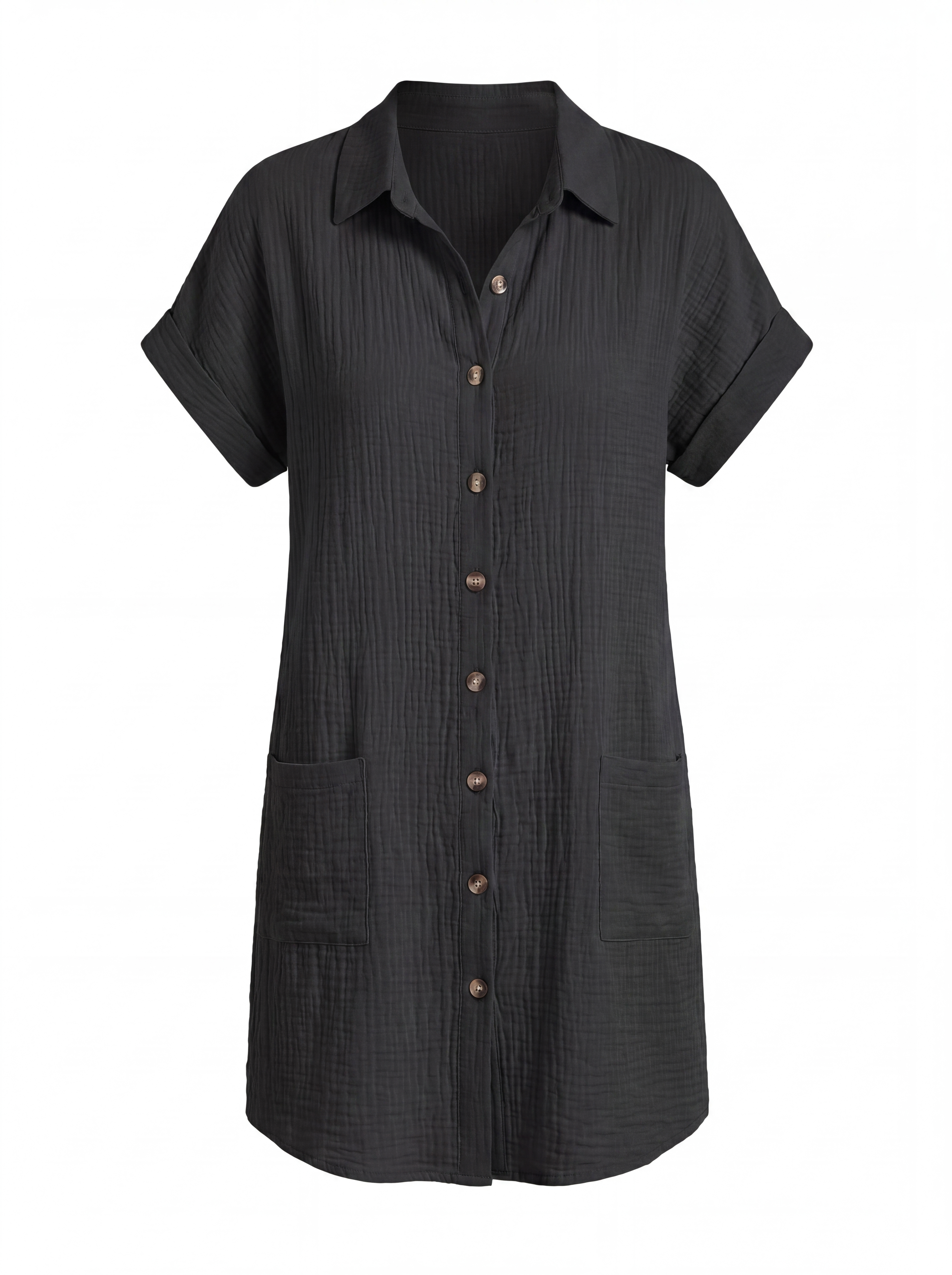 MAEVE Women's Short-Sleeve Linen Button-Down Shirt Dress with Pockets