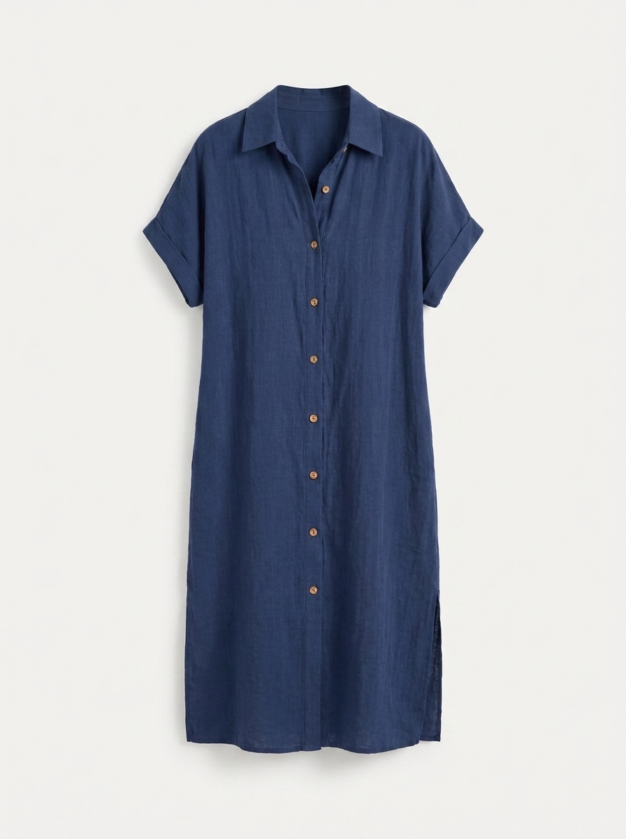WREN Women's Short-Sleeve Linen Button-Down Shirt Dress with Pockets