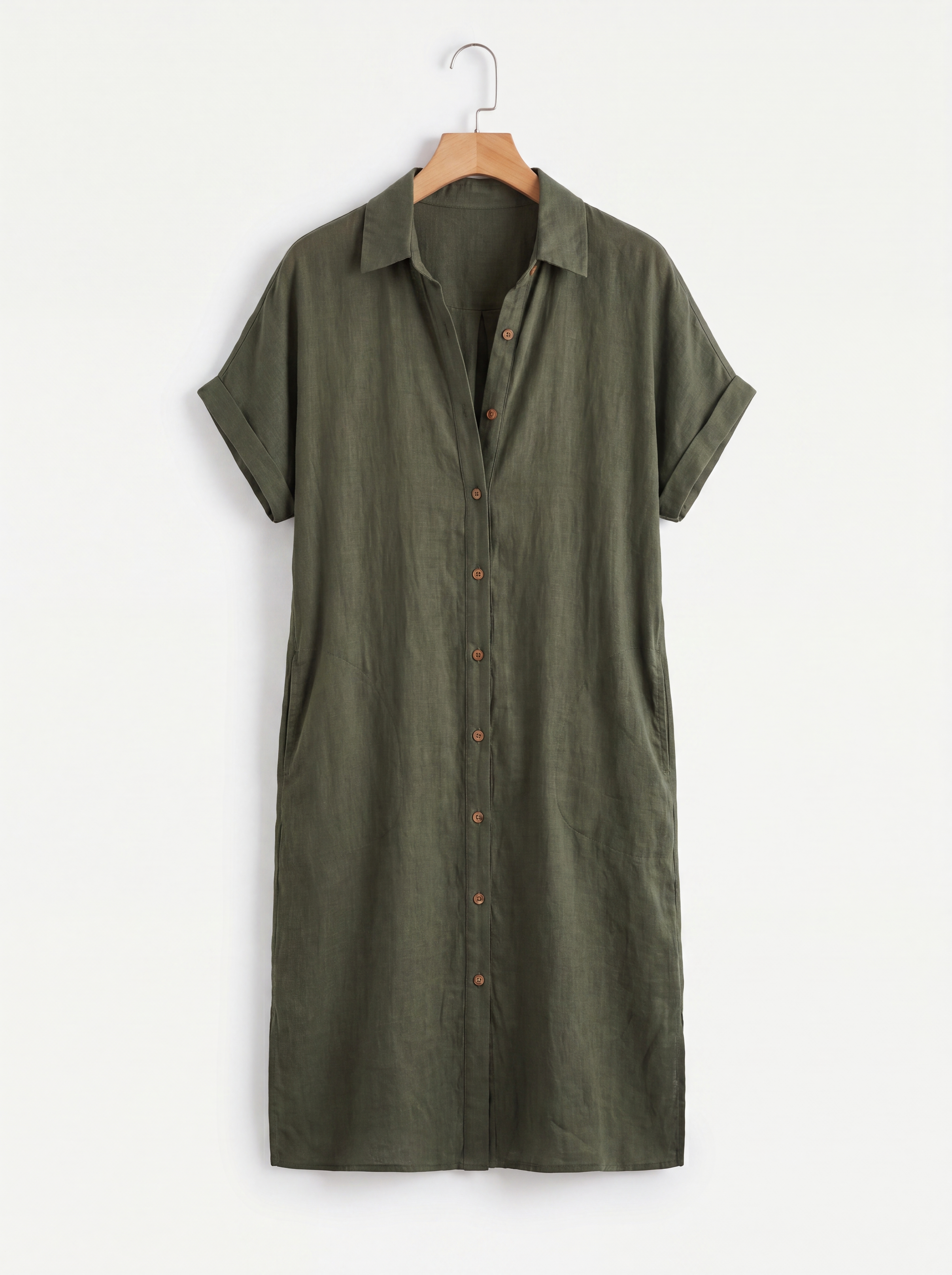 WREN Women's Short-Sleeve Linen Button-Down Shirt Dress with Pockets