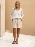 ANIKA Women's French Linen Drawstring Shorts with Pockets